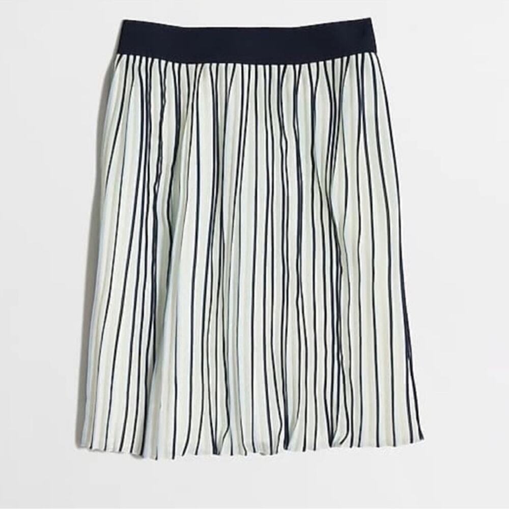 J. Crew Pleated Stripe Skirt Ivory Navy Size 2